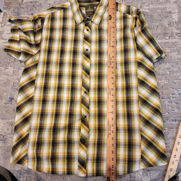 Prana snap button short sleeve plaid organic cotton shirt - Picture 7 of 12